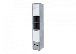 МС "Грей" Пенал с ящиком (Цемент светлый/Белый)